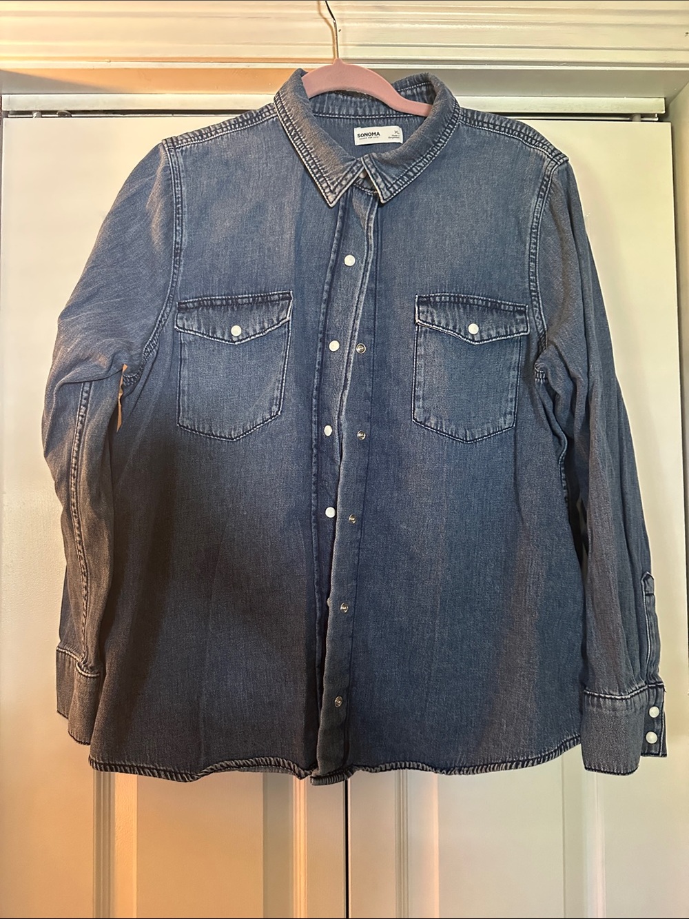 Sonoma Women's Denim Button-Down Shirt Jacket in Washed Blue